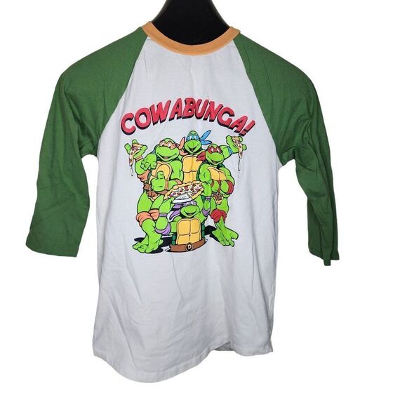 BoxLunch TMNT Teenage Mutant Ninja Turtles Baseball Raglan Tshirt Womens XS Gree - Picture 1 of 7